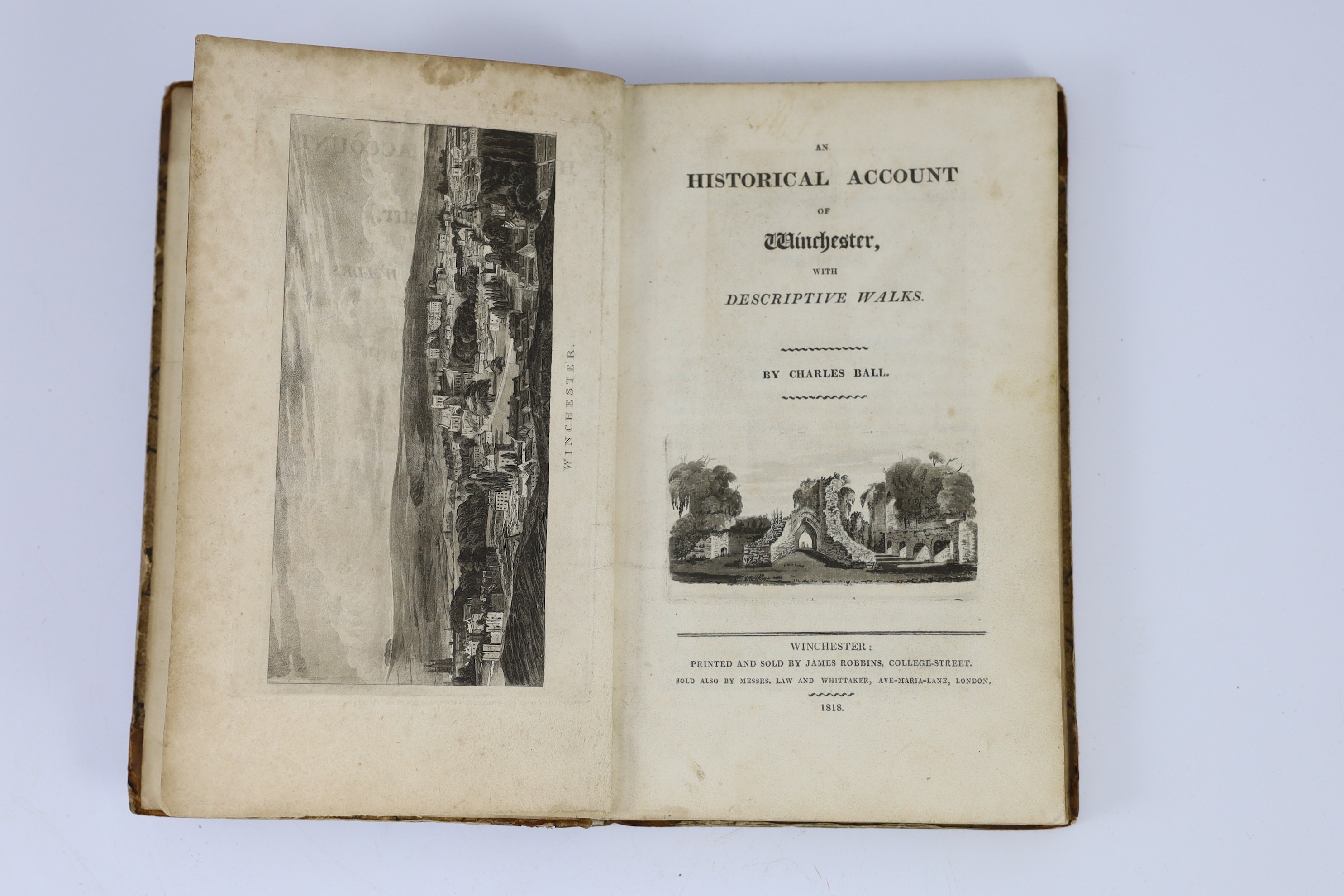 HANTS: Ball, Charles - An Historical Account of Winchester, with Descriptive Walks. pictorial engraved title, frontis. and 10 text engravings (some with miniature plans beneath)